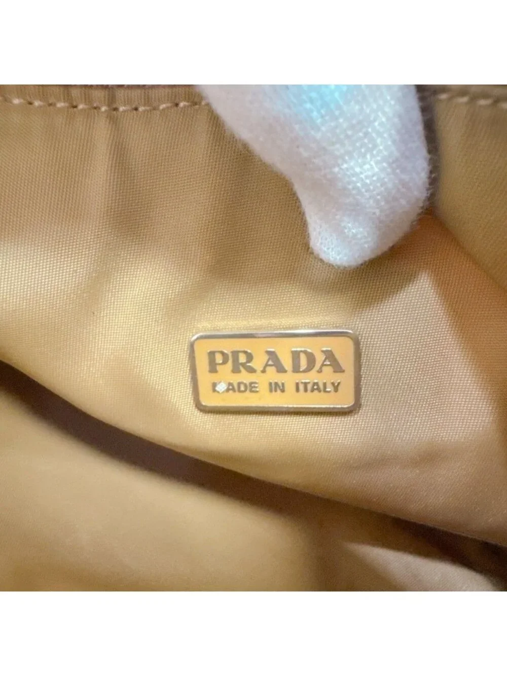 Prada Triangle Logo Nylon Pouch Beige